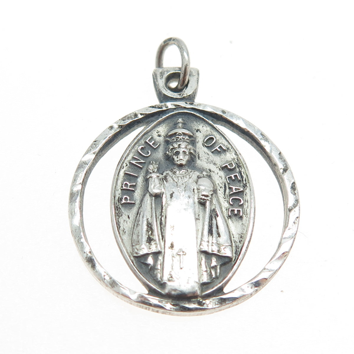 925 Sterling Silver Antique Art Deco Price of Peace Religious Pendant