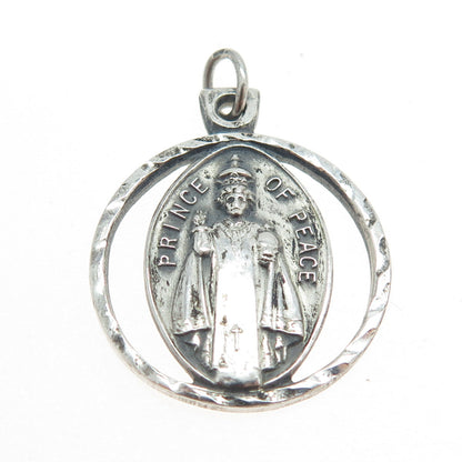 925 Sterling Silver Antique Art Deco Price of Peace Religious Pendant