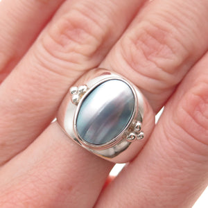 Shube 925 Sterling Silver Vintage Real Pearl Modernist Oxidized Ring Size 7