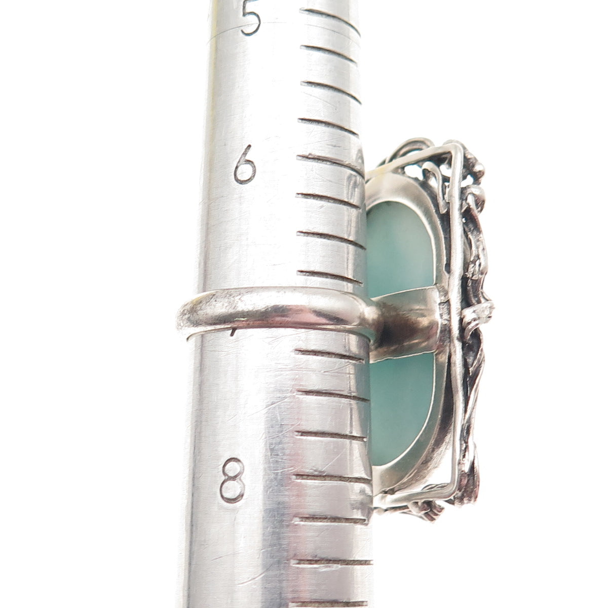 925 Sterling Silver Vintage Real Larimar Modernist Oxidized Ring Size 7