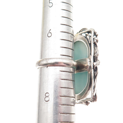 925 Sterling Silver Vintage Real Larimar Modernist Oxidized Ring Size 7