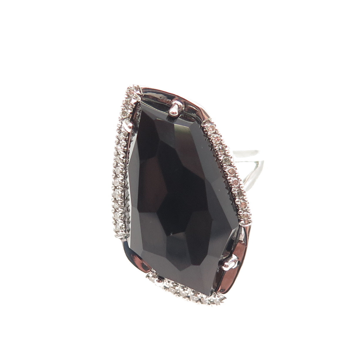 ALWAND VAHAN 925 Sterling Silver Real White Diamond & Black Spinel Ring Size 7