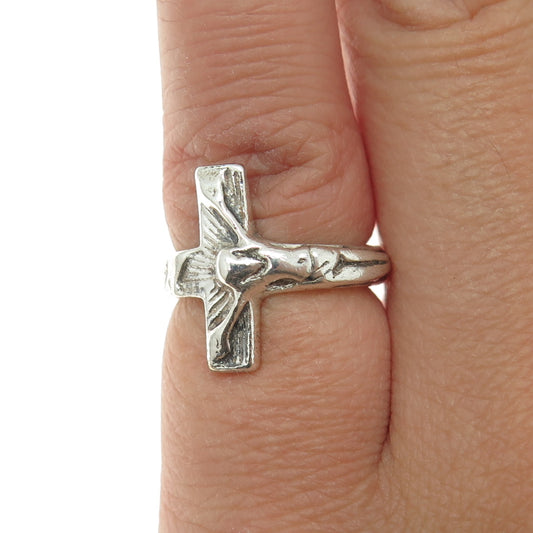 925 Sterling Silver Vintage Crucifix Cross Religious Oxidized Ring Size 3.25