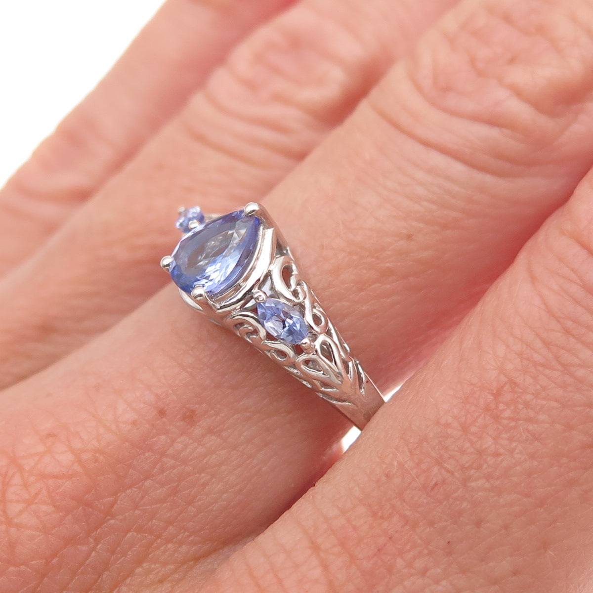 Chuck Clemency Sterling Silver Real Pear & Marquise-Cut Tanzanite Ring Size 8.25