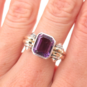 Nancy & Rise 925 Sterling Silver 14K Gold Vintage Real Amethyst Ring Size 6