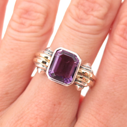 Nancy & Rise 925 Sterling Silver 14K Gold Vintage Real Amethyst Ring Size 6