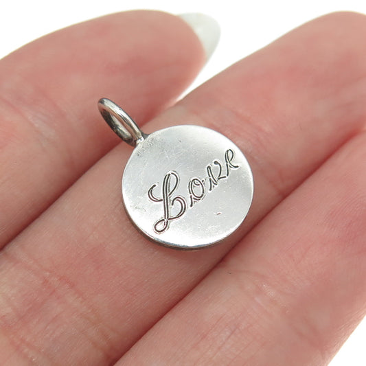 STULLER 925 Sterling Silver Vintage "LOVE" Minimalist Round Tag Charm Pendant