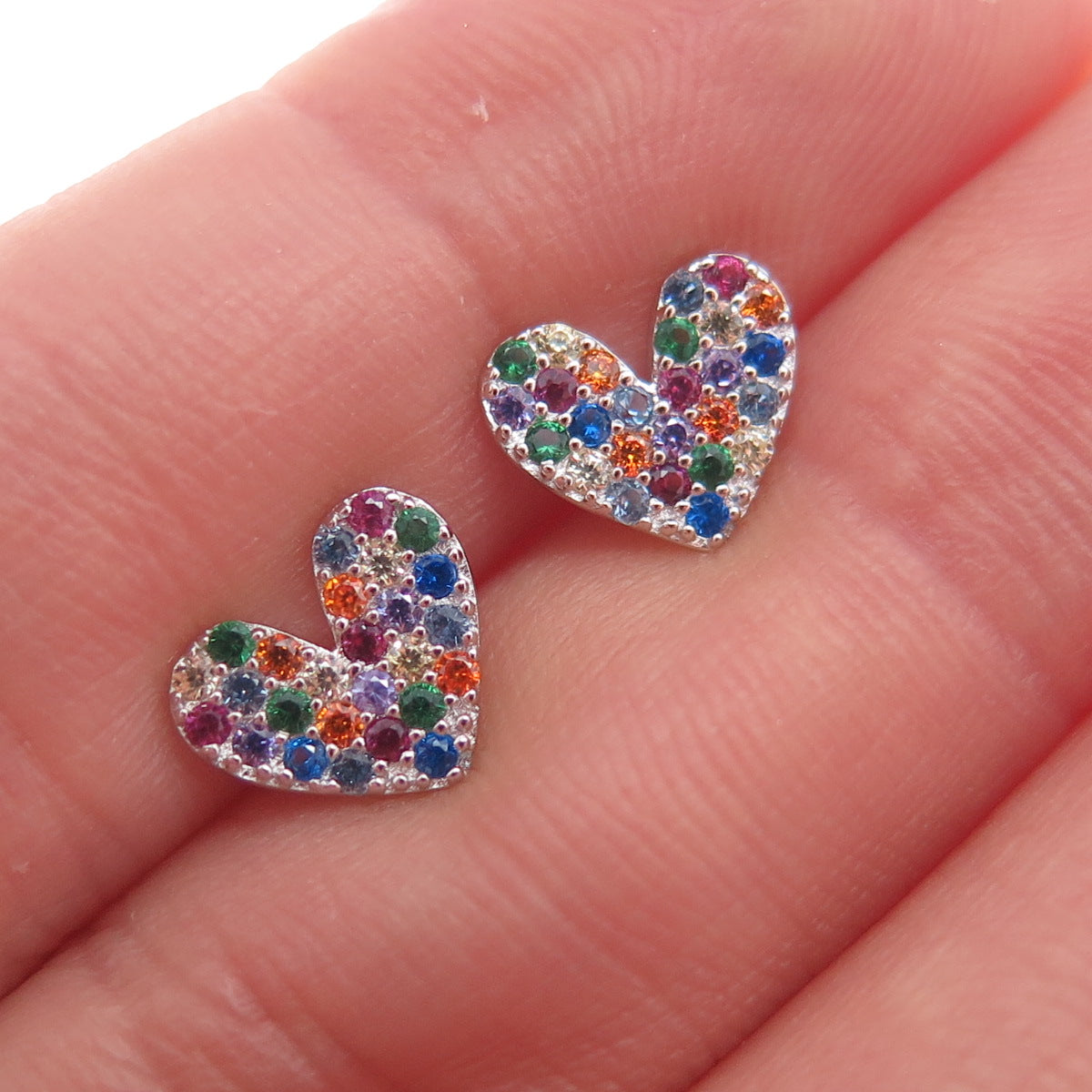 925 Sterling Silver Lab-Created Sapphire Ruby & Multi-Color C Z Heart Earrings