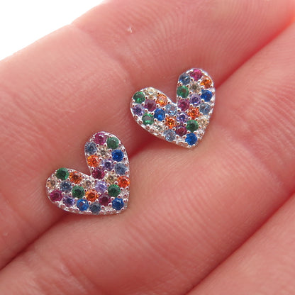 925 Sterling Silver Lab-Created Sapphire Ruby & Multi-Color C Z Heart Earrings