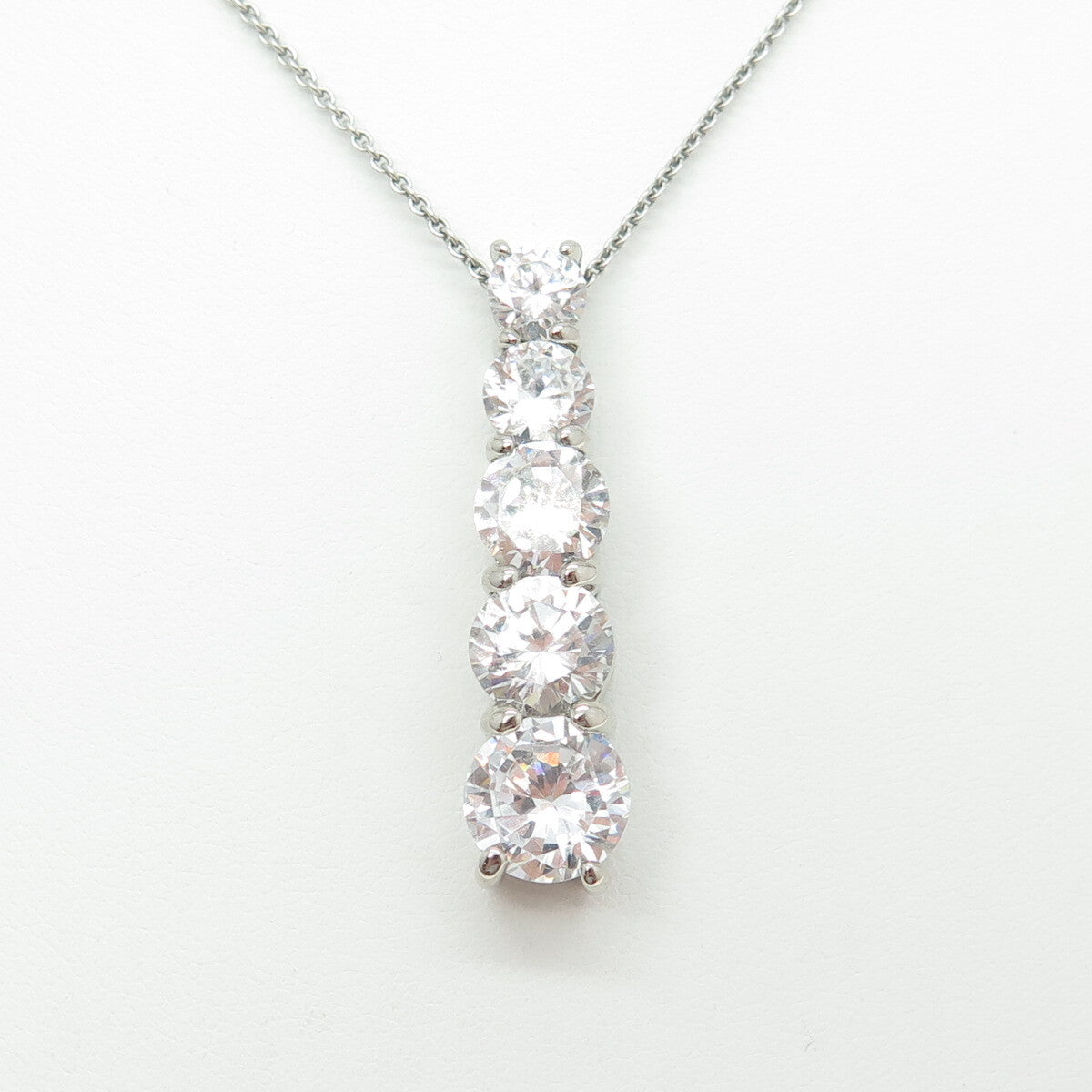 925 Sterling Silver Round-Cut C Z Graduated Drop Cable Chain Necklace 16"
