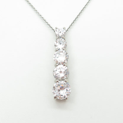 925 Sterling Silver Round-Cut C Z Graduated Drop Cable Chain Necklace 16"