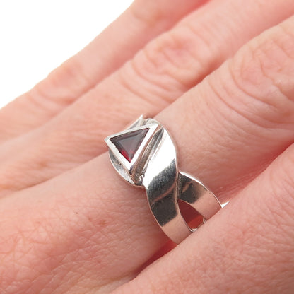 Peter Stone Sterling Silver Vintage Real Red Garnet Woven Oxidized Ring Size 7