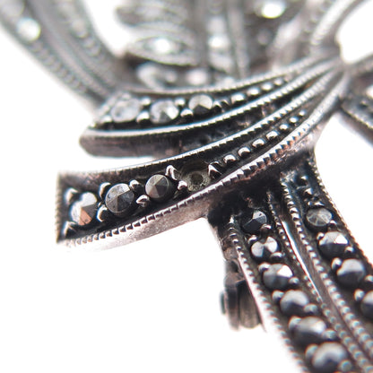 925 Sterling Silver Antique Germany Real Marcasite Pin Brooch (missing 1 stone)