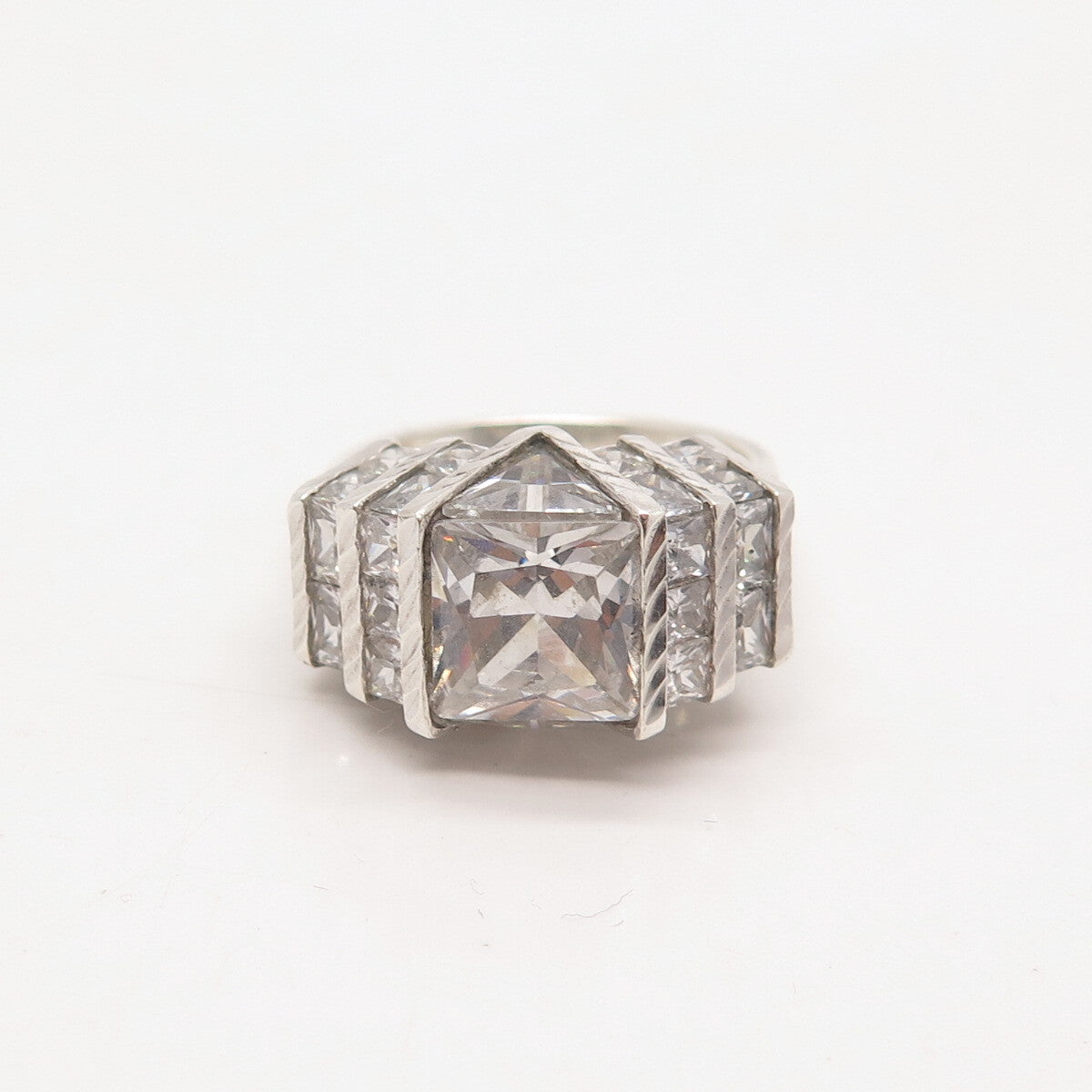 925 Sterling Silver Princess-Cut C Z Ring Size 6