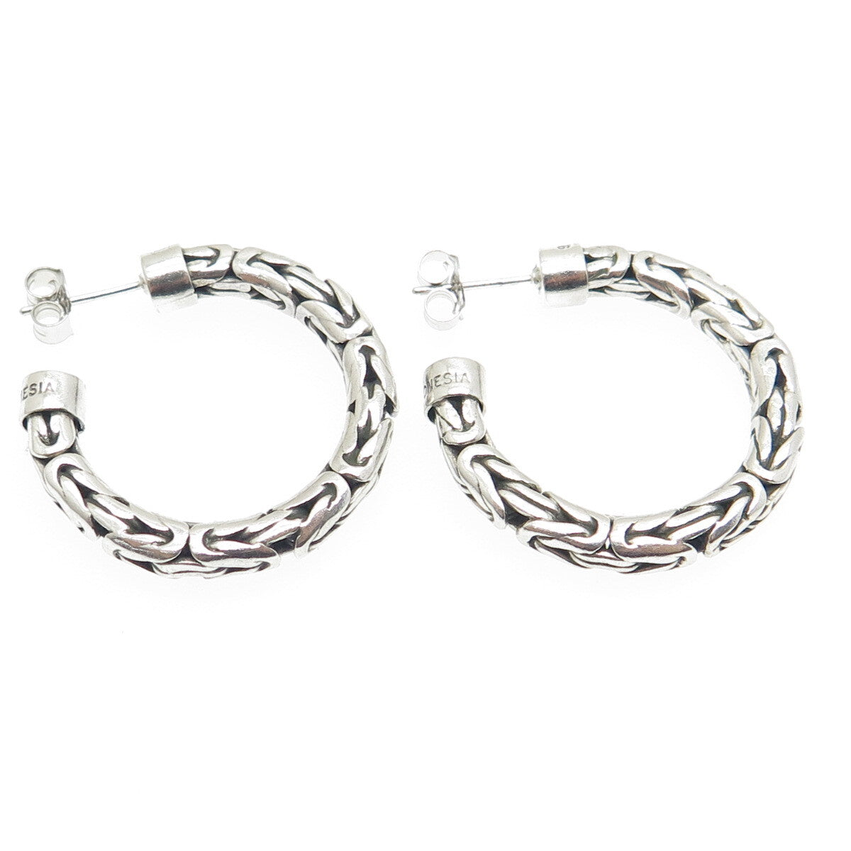BA SUARTI 925 Sterling Silver Vintage Byzantine Link Oxidized Hoop Earrings
