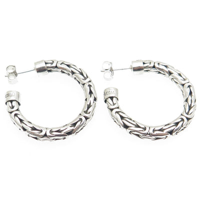 BA SUARTI 925 Sterling Silver Vintage Byzantine Link Oxidized Hoop Earrings