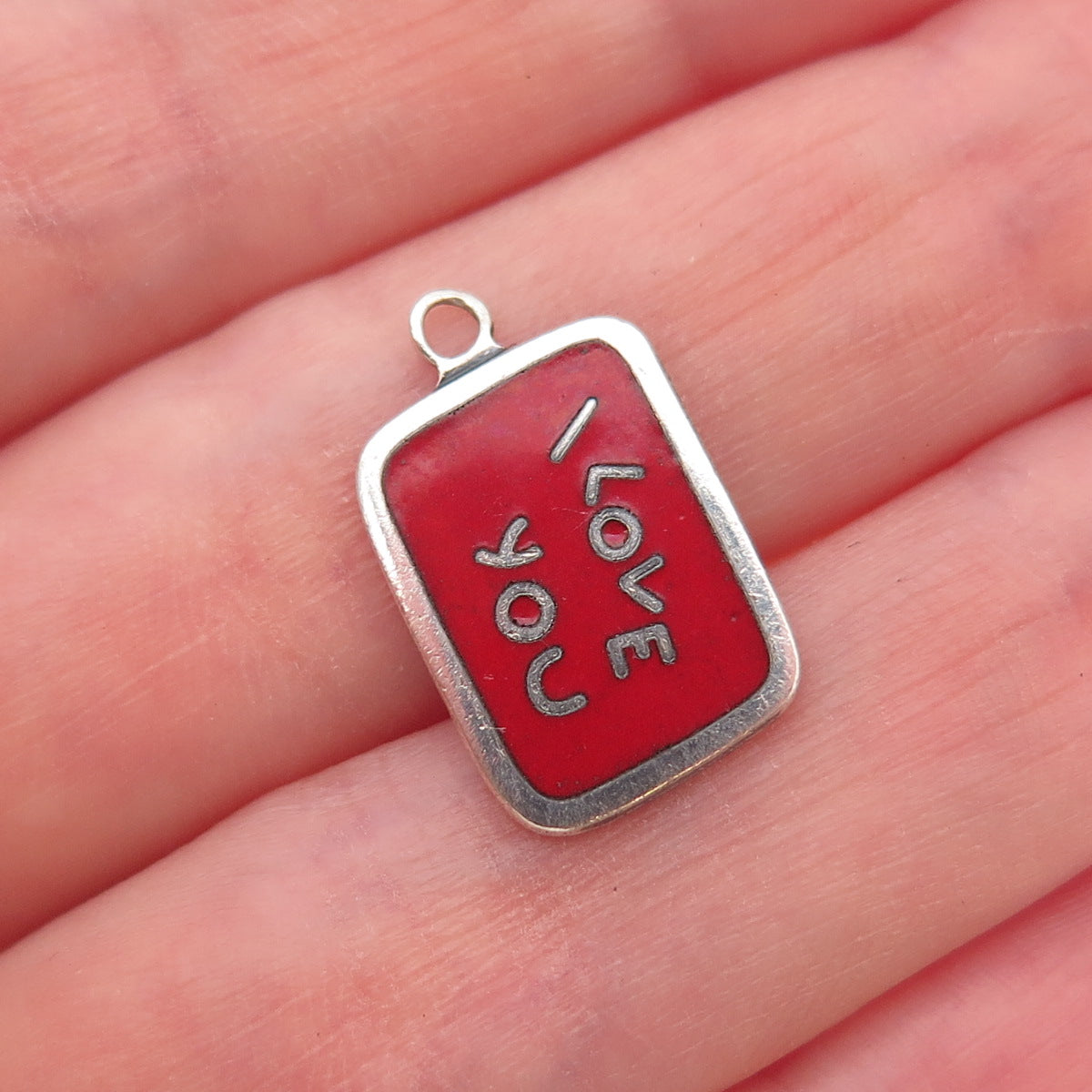 925 Sterling Silver Vintage Enamel I Love You Charm Pendant