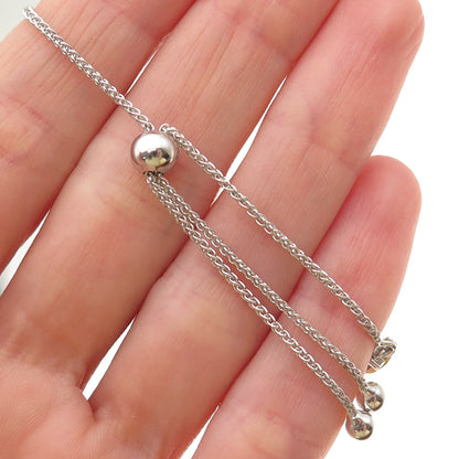 925 Sterling Silver 2-Tone Real Diamond X-Shape Adjustable Bolo Bracelet 6-9"