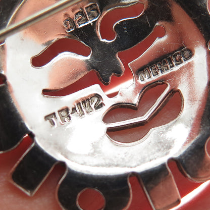 925 Sterling Silver Vintage Mexico Sun Face Modernist Oxidized Pin Brooch