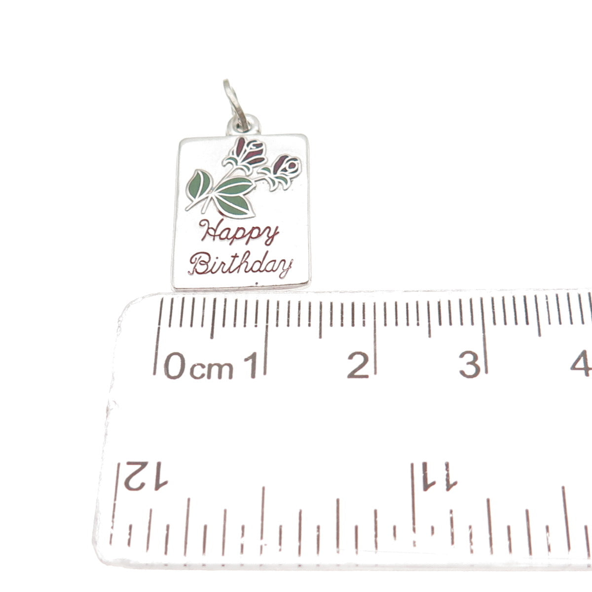BEAU 925 Sterling Silver Vintage Enamel Happy Birthday Rose Mini Charm Pendant