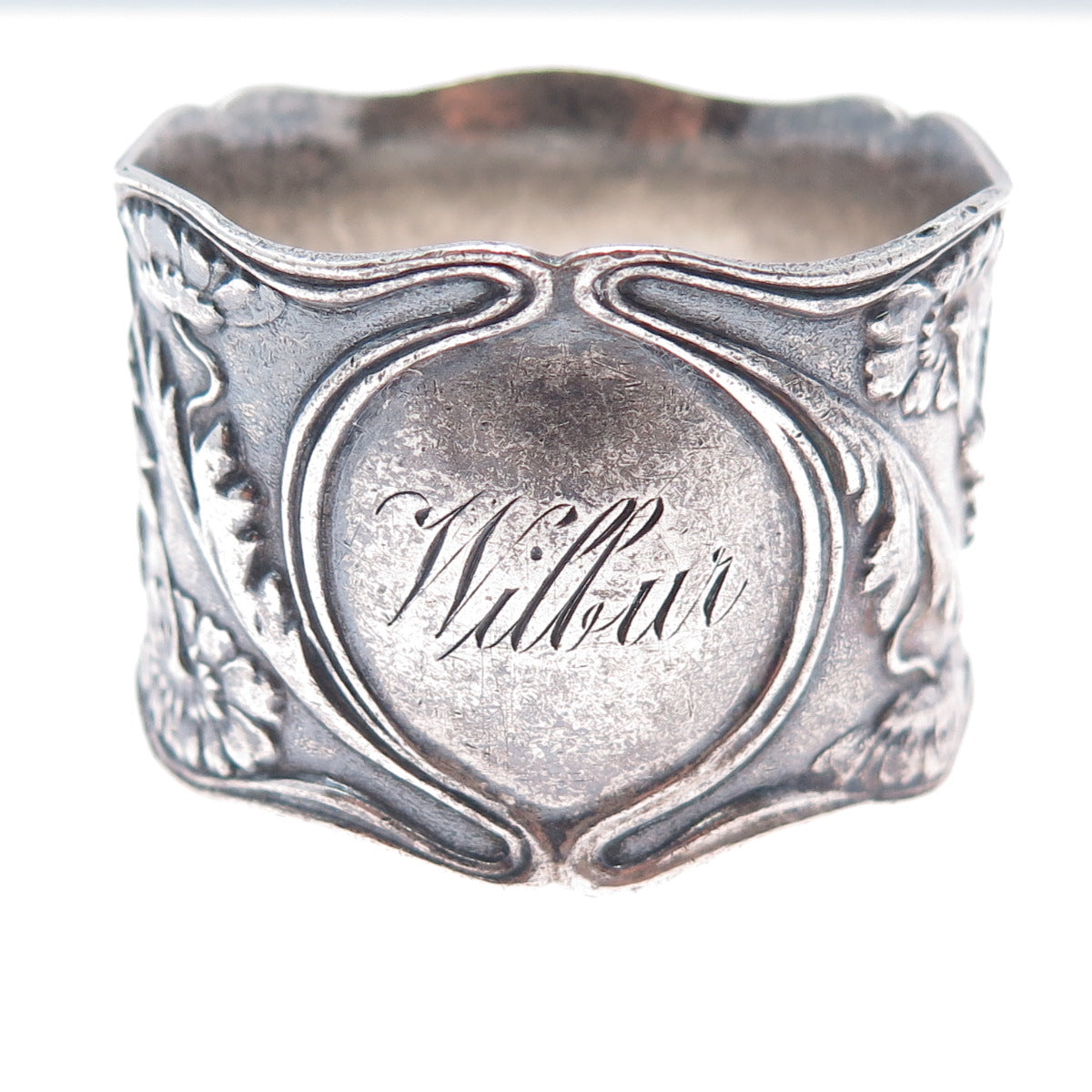 GORHAM Sterling Silver Antique 1906 Engraved Flower Oxidized Napkin Ring Holder