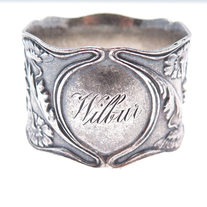 GORHAM Sterling Silver Antique 1906 Engraved Flower Oxidized Napkin Ring Holder