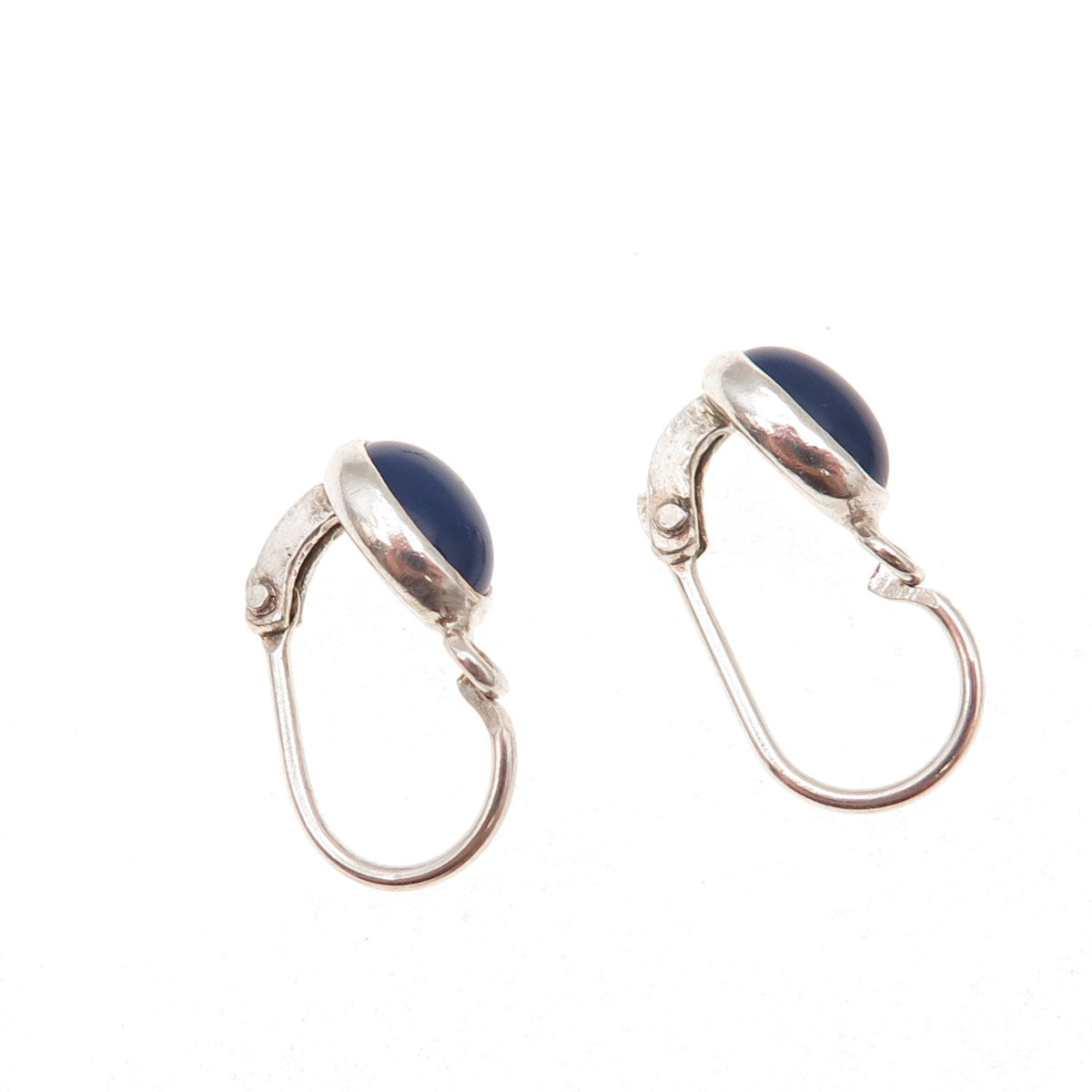 925 Sterling Silver Vintage Real Cabochon Lapis Earrings