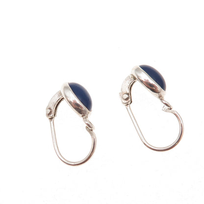 925 Sterling Silver Vintage Real Cabochon Lapis Earrings