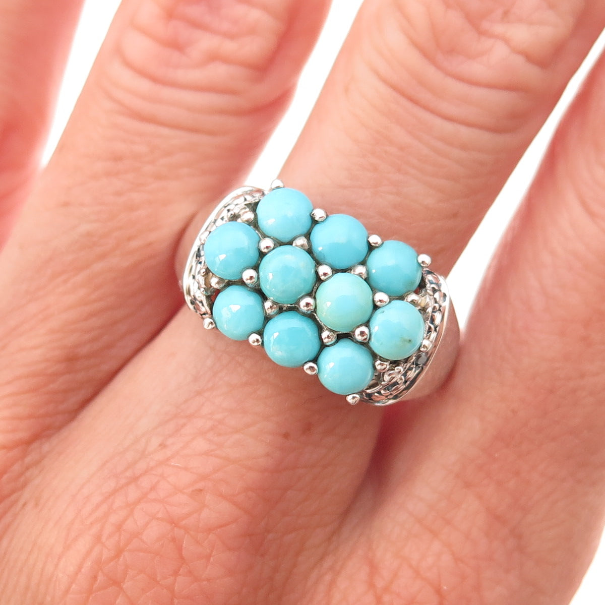 Chuck Clemency 925 Sterling Silver Real Blue Diamond & Turquoise Ring Size 10