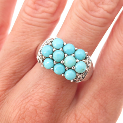 Chuck Clemency 925 Sterling Silver Real Blue Diamond & Turquoise Ring Size 10