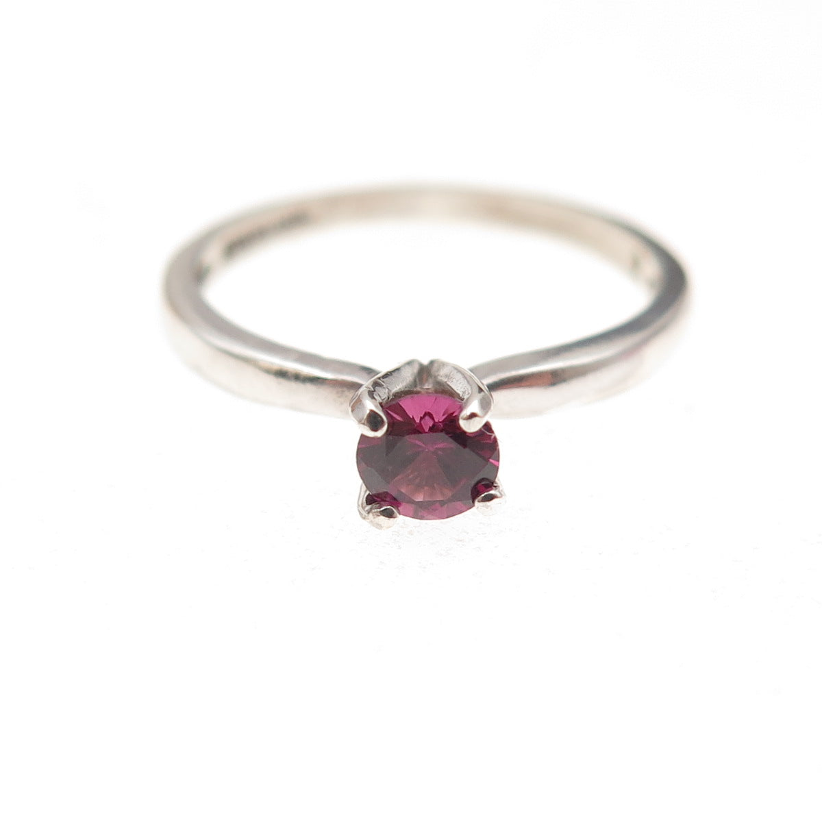 Tommy Long 925 Sterling Silver Vintage Real Round-Cut Amethyst Ring Size 4.75