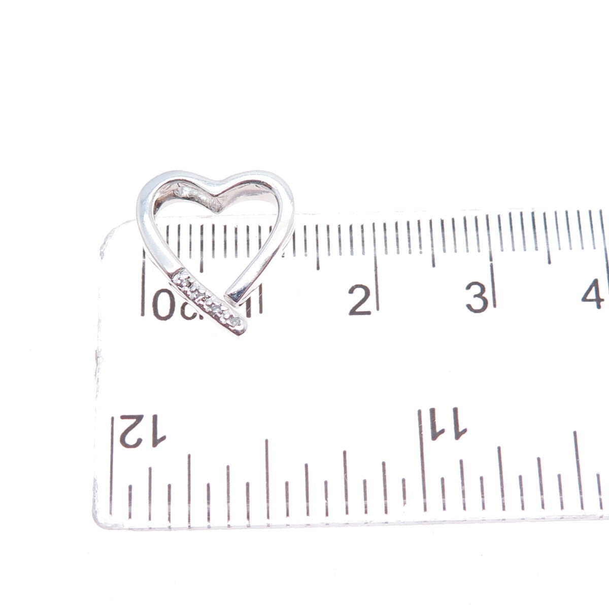 925 Sterling Silver Real Round-Cut Diamond Heart Mini Slide Charm Pendant