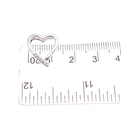 925 Sterling Silver Real Round-Cut Diamond Heart Mini Slide Charm Pendant