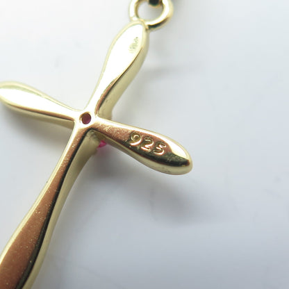 HAN 925 Sterling Silver Gold Plated Pink C Z Cross Pendant