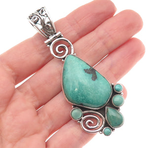 925 Sterling Silver Vintage Real Kingman Turquoise Modernist Spiral Pendant