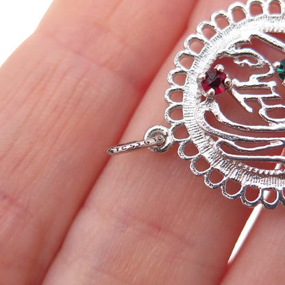 Skyway 925 Sterling Silver Vintage Rhinestone Mother Charm Pendant