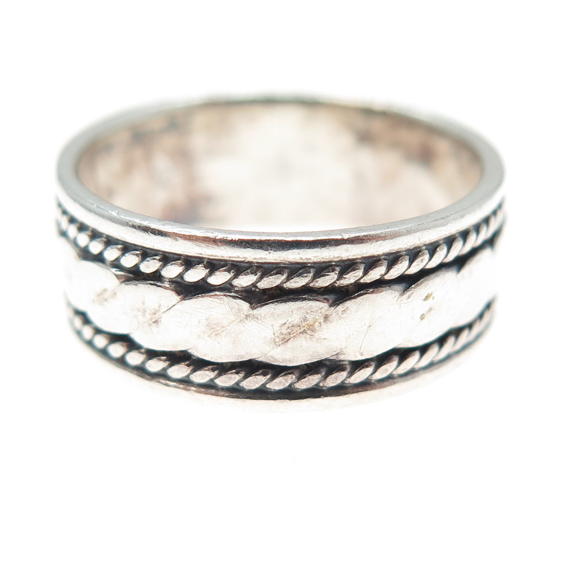 925 Sterling Silver Vintage Roped Oxidized Band Ring Size 8