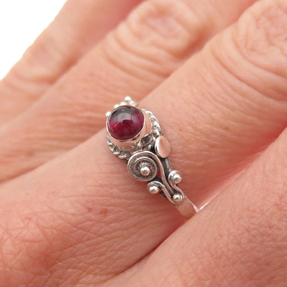 925 Sterling Silver Vintage Real Rhodolite Oxidized Ring Size 7.75