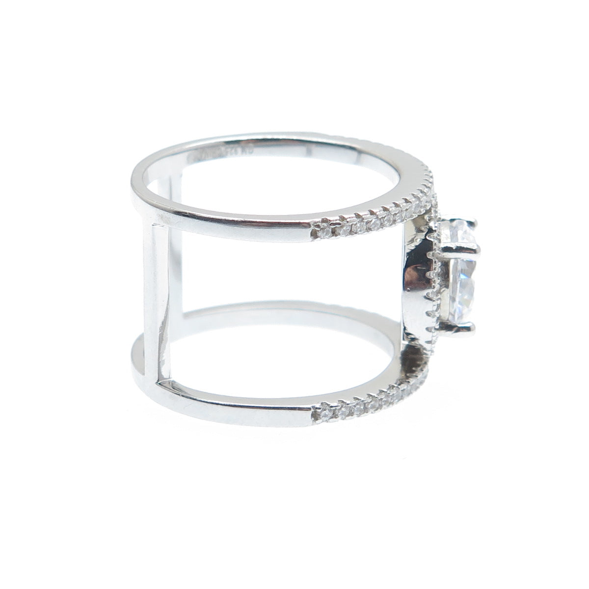 925 Sterling Silver Round-Cut C Z Two-Row Engagement Ring Size 8