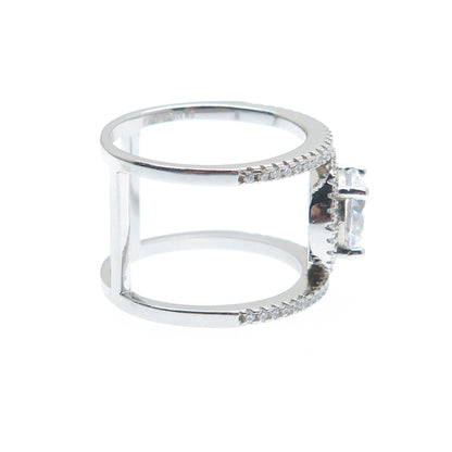 925 Sterling Silver Round-Cut C Z Two-Row Engagement Ring Size 8