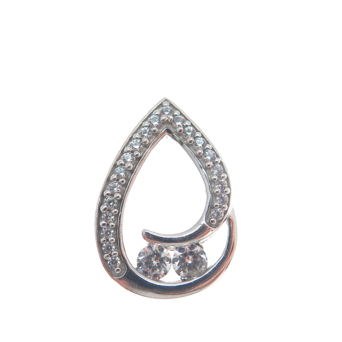 925 Sterling Silver Round-Cut C Z Teardrop Minimalist Charm Slide Pendant