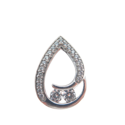 925 Sterling Silver Round-Cut C Z Teardrop Minimalist Charm Slide Pendant
