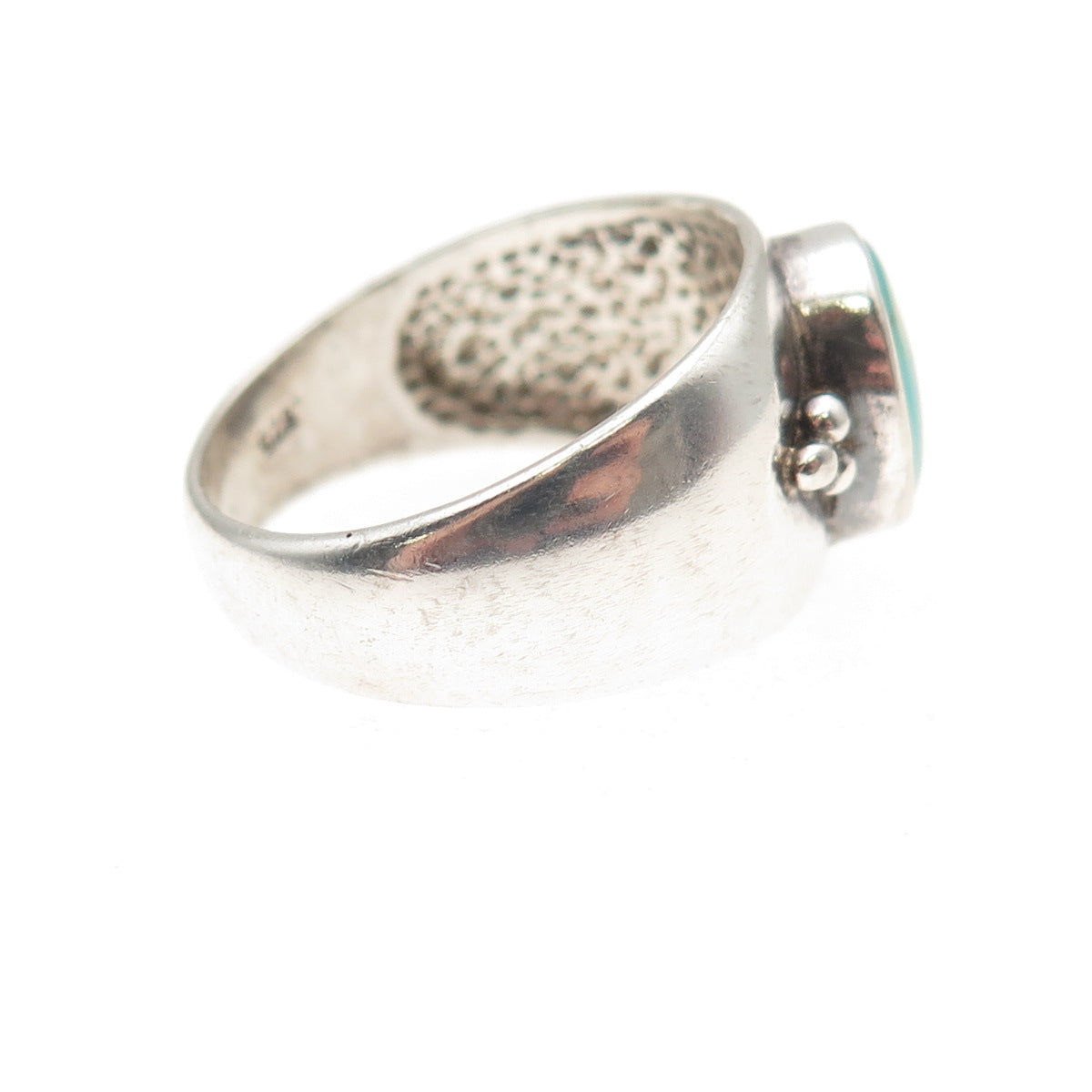 Shube 925 Sterling Silver Vintage Real Turquoise Beaded Oxidized Ring Size 8.75
