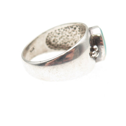 Shube 925 Sterling Silver Vintage Real Turquoise Beaded Oxidized Ring Size 8.75