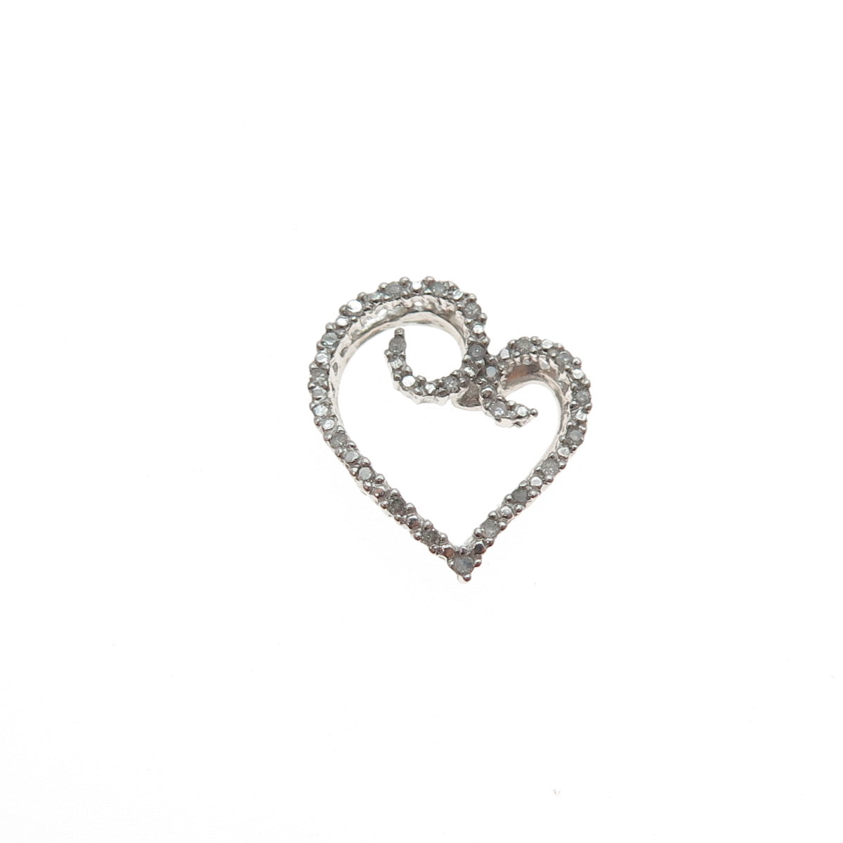 HN HENG NGAI 925 Sterling Silver Real Round-Cut Diamond Heart Mini Slide Pendant