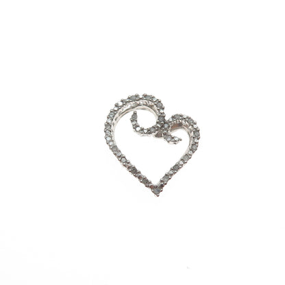 HN HENG NGAI 925 Sterling Silver Real Round-Cut Diamond Heart Mini Slide Pendant