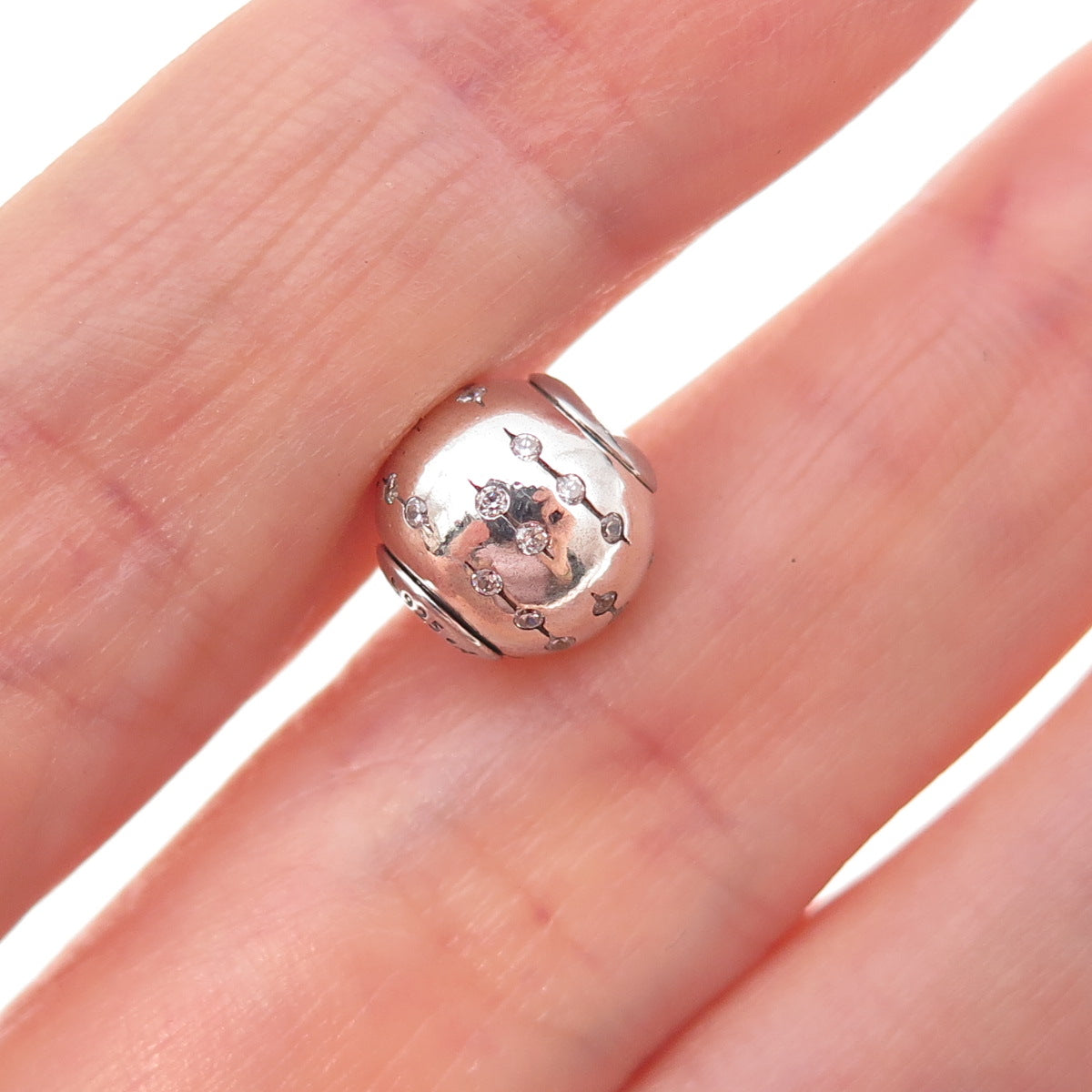 Pandora 925 Sterling Silver C Z Essence Collection Trust Slide Bead Charm