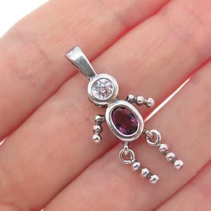 925 Sterling Vintage Amethyst & C Z February Birthstone Boy Articulated Pendant