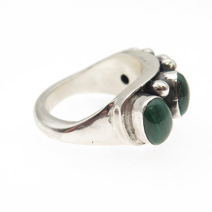 925 Sterling Silver Vintage Real Malachite Modernist Oxidized Ring Size 5.5