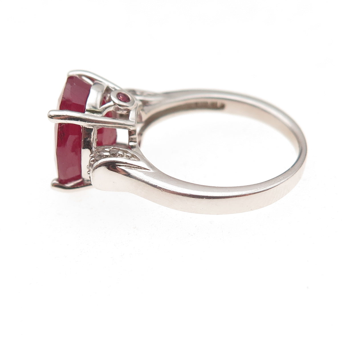 925 Sterling Silver Real Oval-Cut Ruby & Round-Cut White Topaz Ring Size 6